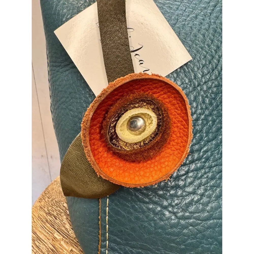 Genuine Leather Round Flower Purse Charm Red Gold White Boho Bag Charm